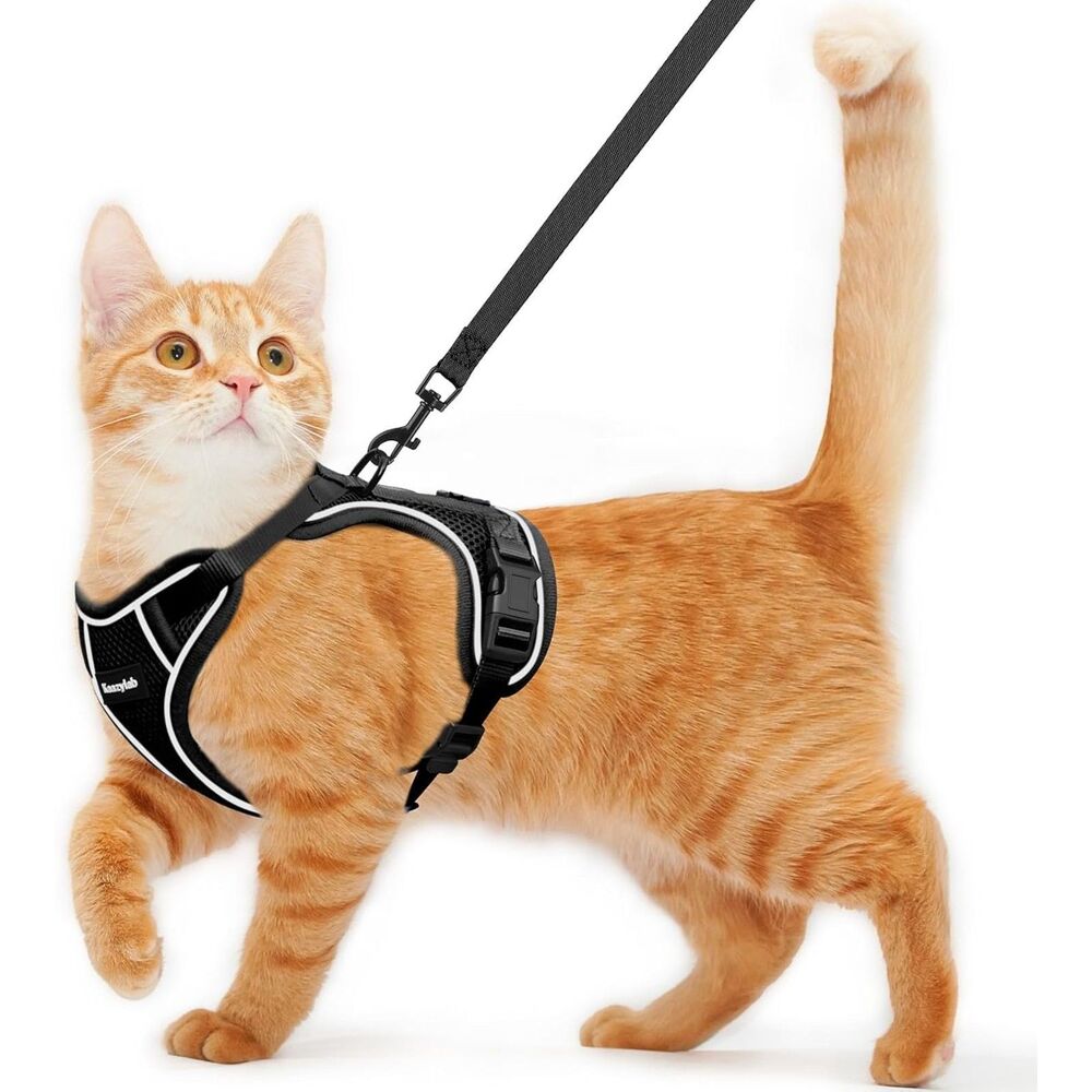 Kaazylab Cat Harness and Leash for Walking Escape Proof Soft Adjustable - Black